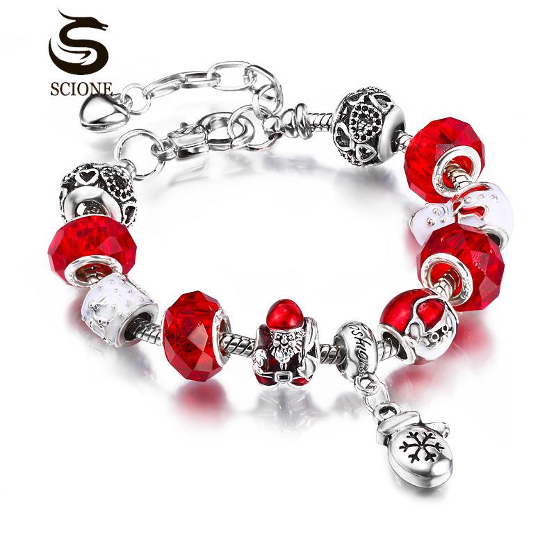 

LUXY MOON Браслет ручной работы в стиле DIY Рождественская серия Санта-сплава с большим отверстием из бисера Красный браслет