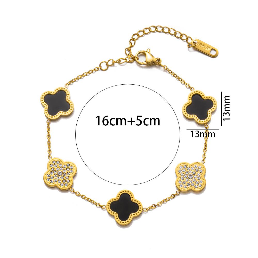 18K Titanium Steel Four-Leaf Clover Bracelet Fashion Charm Hand Jewelry Five-Leaf Bracelet