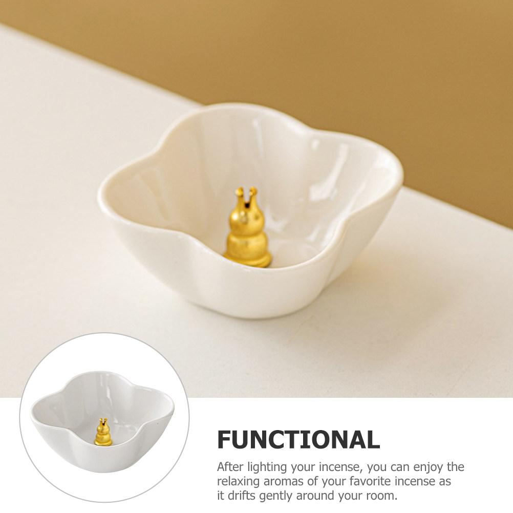 Four Leaf Ceramic Incense Stick Burner Compact Decorative Censer Ornament Incense Holder for Home Office Bedroom Aroma