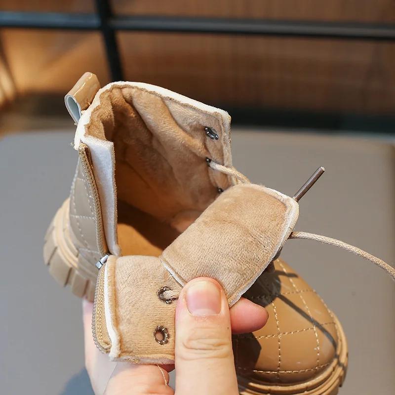 Kids Fashion Boots Glossy Non-slip Boys Girls Ankle Boots Thick Soft Sole 2024 Winter New Children Short Boots with Size Zipper