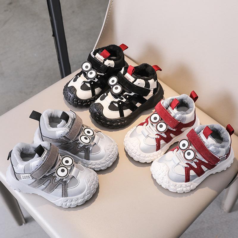 Autumn Winter Kids Fleece Lined Mesh Sneakers Boys Girls Non Slip Soft Sole Casual Running Shoes Durable And Comfortable