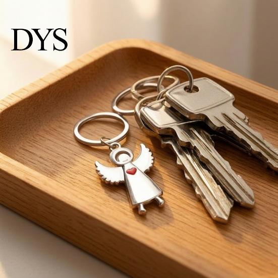 Zinc Alloy Key Holder Angel Keychain for Women Men, Love Heart Car Ring Ring, Handbags Charm Decorative Accessories