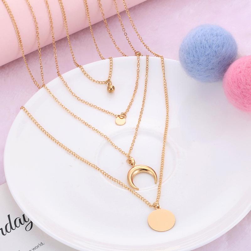 Vintage Personality Multi-layer Moon Disc Pendant Necklace Fashionable Decoration Accessories