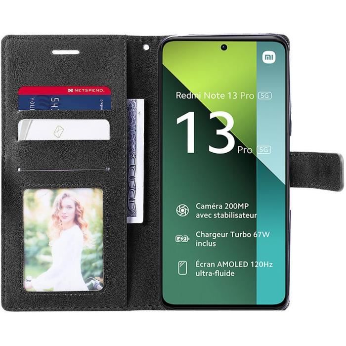 Coque pour Xiaomi Redmi Note 13 Pro 5G (pas pour 4G), Etui Pliable en Cuir PU Bicolore avec Fentes pour Cartes et Support - Marron