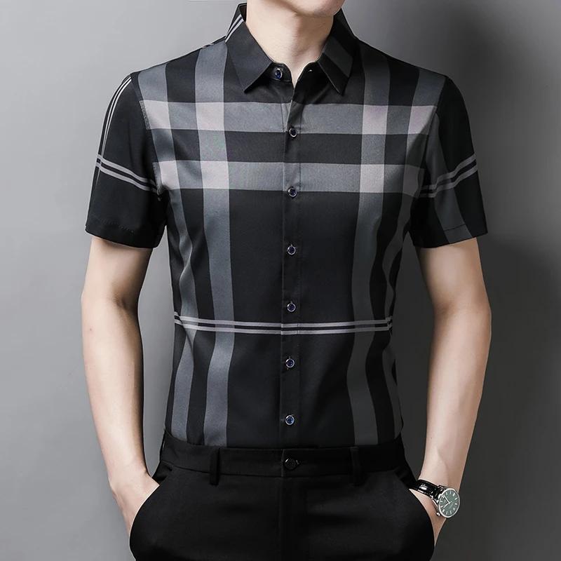 Men's Business Casual Short Sleeve Shirt New No Iron Wrinkle Resistant Top Easy Care Comfortable Fit for Office And Work