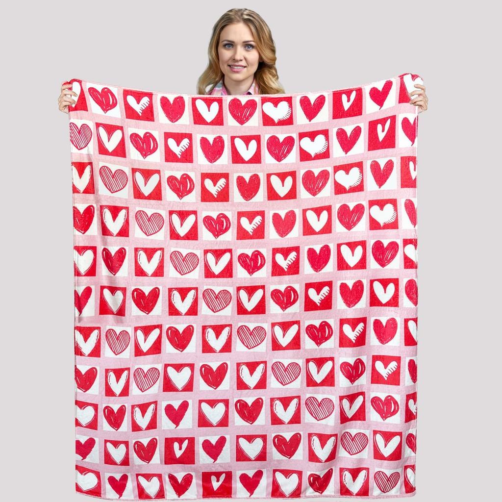 Summer Lightweight Mom Throw Blanket with Hearts 60 x 50 Inch for Sofa,Bed & Air Conditioning Rooms,Cooling Flannel Blanket for