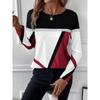 GMXIA Women's Pullover Round Neck Color Contrast Patchwork Geometric Print Top T-shirt