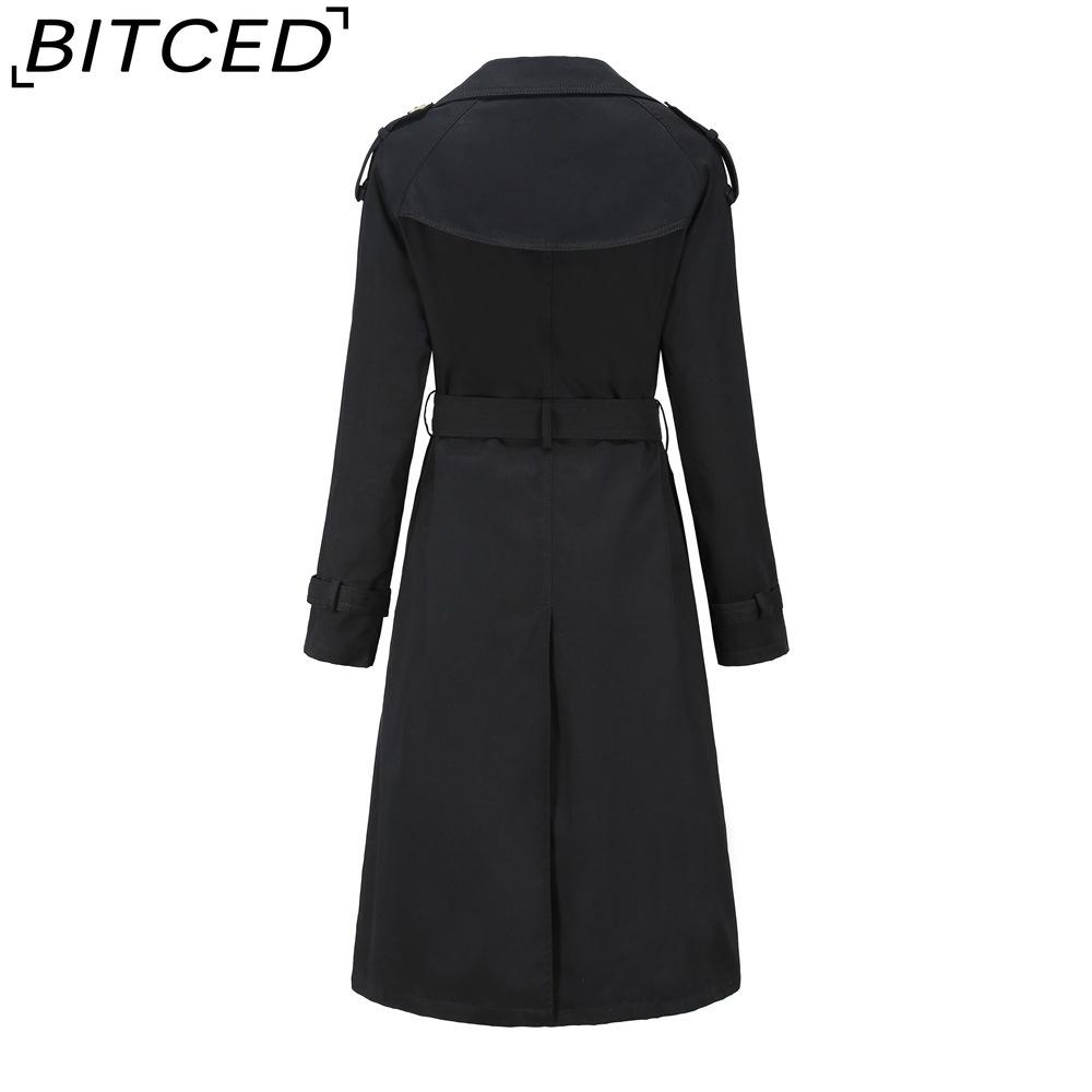 BITCED Women's Long Trench Coat with Waist Cinch Cotton-Blend Fashion Jacket with Long Sleeves