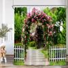 Garden Shower Curtain Arch Door Fence Vines Flowers European Garden Bathroom Decorations Landscape Bath Curtain With Hooks