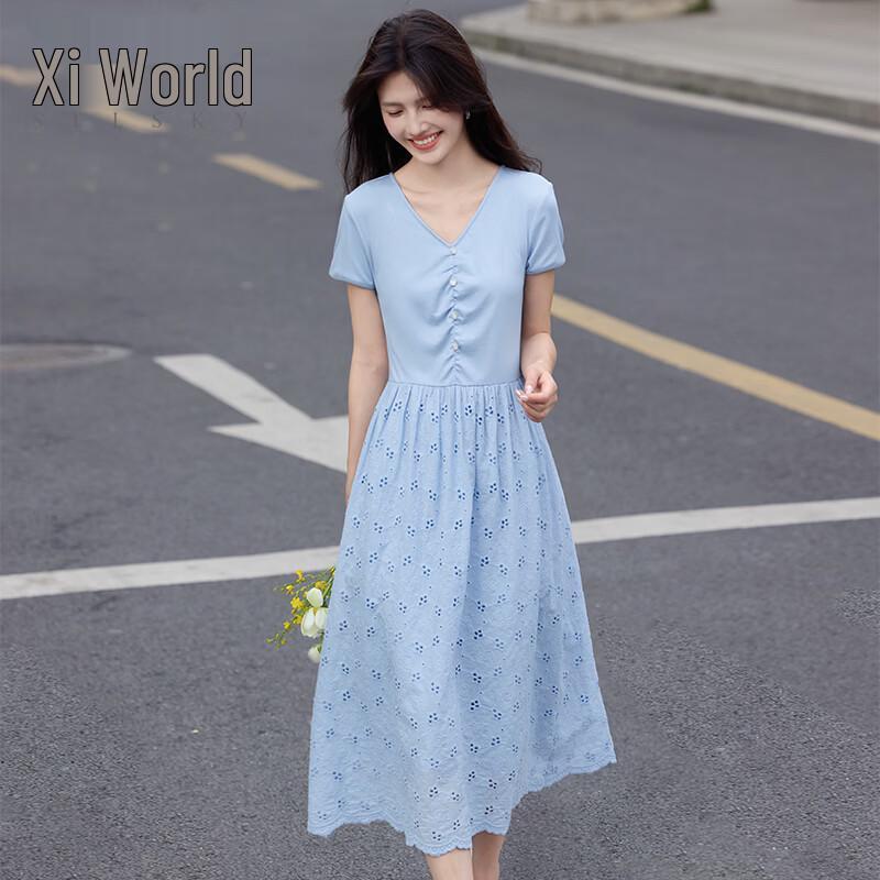 SLLSKY Summer Resort Embroidered V-Neck Dress M