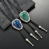 Men's Vintage Irregular Colored Stone Bolo Tie Cowboy Costume Accessory Western Faux Leather Cord Necktie Necklace Chain