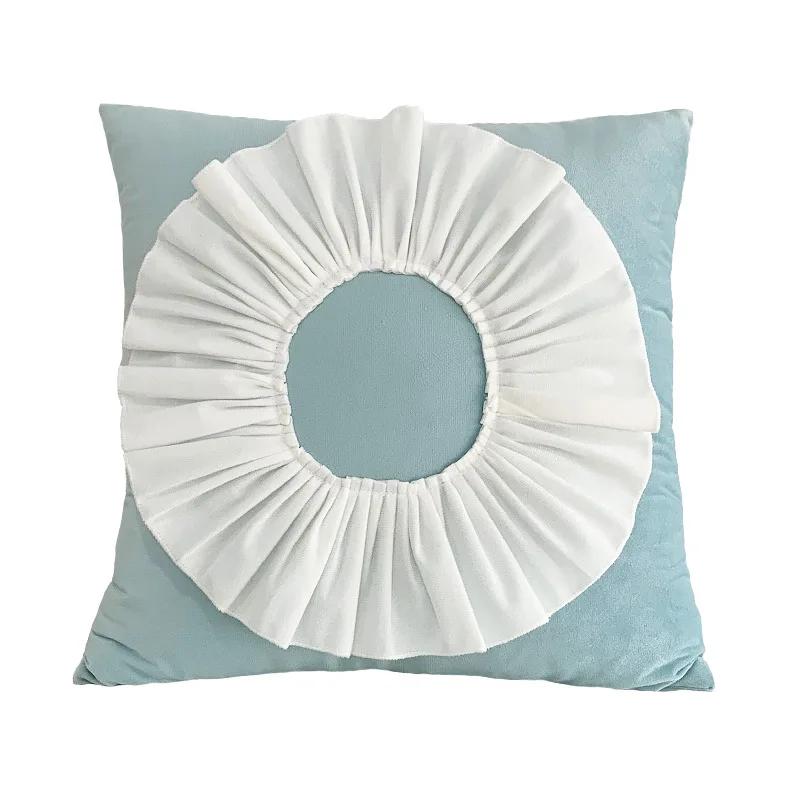 Fashion Modern Style Pink White Throw Pillows 45*45cm Velvet Stitching 3D Chrysanthemum Cushion Waist Pillow Blue Cushion Case