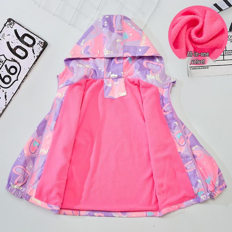 Mädchen Windjacke im koreanischen Stil mit Fleecefutter - Herbst/Frühling Outdoor-Oberteil