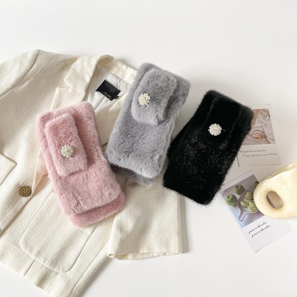 Korean style minimalist and versatile furry collar scarf, autumn/winter faux rabbit fur neck scarf, solid color warm ambiance, cross-fur collar
