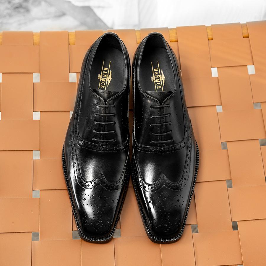 British retro business dress Oxford leather shoes men's light luxury handmade cowhide breathable Brock carved trendy shoes