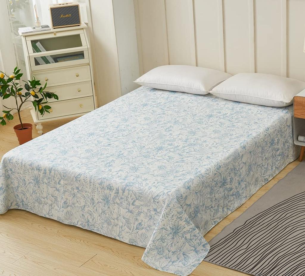 Single Flat Sheet, 150x240cm, 100% Cotton, Dust Mite Resistant, Antibacterial, Leaf Pattern