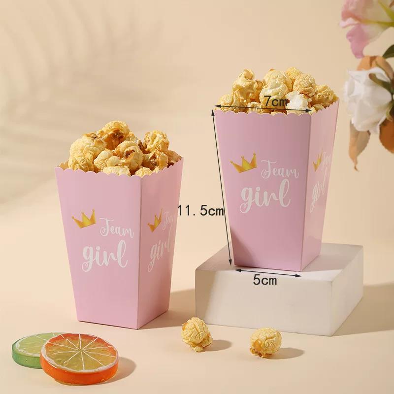 5*7*11.5cm Pink Blue Popcorn Box Candy Cookies Bow Box Food Tray Ice Cream Cup Birthday Party Baby Shower Gender Reveal Party Decor Food Packaging