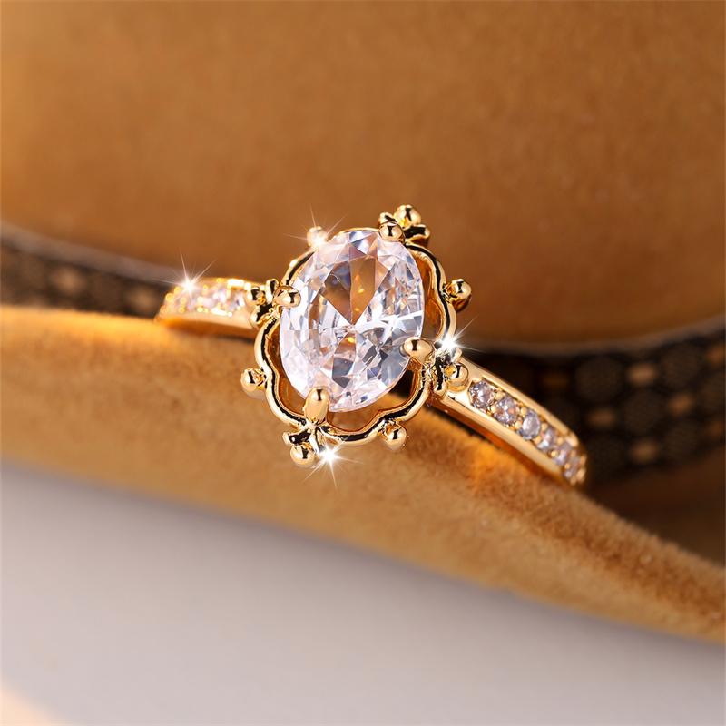 Delicate Female Oval Stone White Zircon Wedding Bands Antique Gold Color Promise Engagement Rings For Women Mothers Day Jewelry