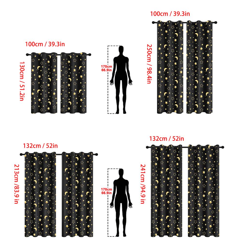 1Pc Modern 100% Blackout Curtain Grommet Top   Big Star And Moon Pattern Window Curtains For Living Room Bedroom   Home Decor