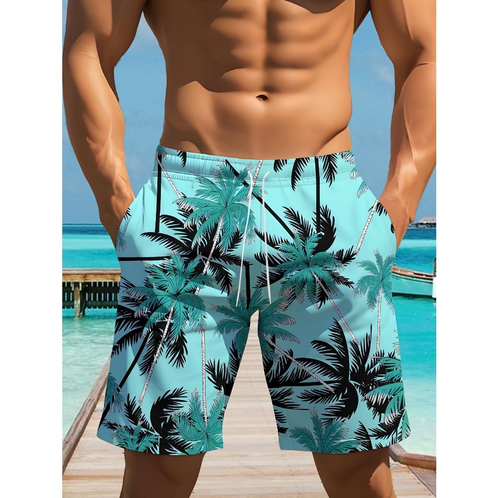 Men's Ocean Coconut Tree Print Beach Shorts Summer Vacation Surfboard Shorts Casual Classic Quick Dry Shorts