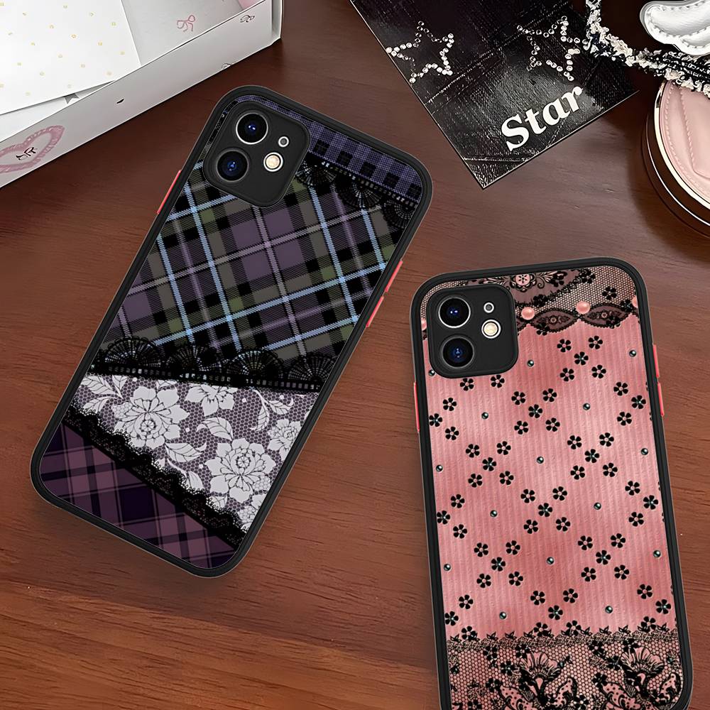 Lace Pattern Phone Cases For IPhone 16 15 14 Plus 13 12 11 Pro Max Matte Oft Bumper Phone Cover