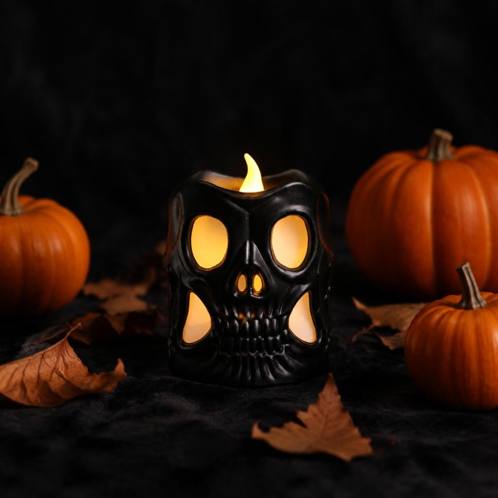 Skull Shape Candle Light Decorative Tabletop Ornament for Party Scene Small Oil Lamp Halloween Event Gift Home Decor