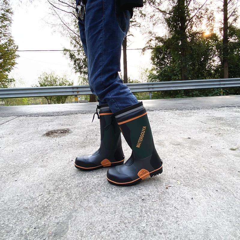 Men's High-Top Steel-Toe Puncture-Proof Rubber Rain Boots – All-Season, Anti-Smash, Soft Protective Footwear