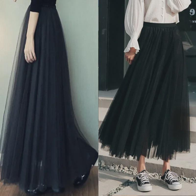 

Women s Pleated Net Yarn Midi Skirt - Spring Fairy Style