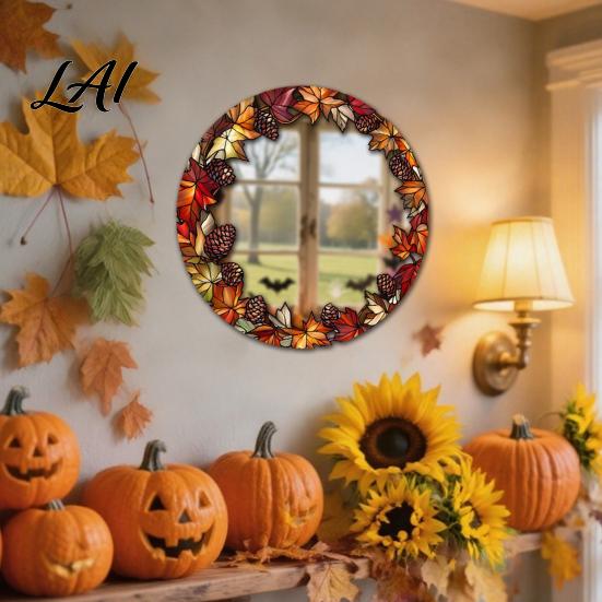 Halloween Party Atmosphere Decor Decorative Mirror Wall Stickers with Spiders/Skeletons/Pumpkins Retro Hanging Spooky Skeleton Ornament Lightweight