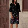 Women's Summer Retro Floral Print V-Neck Half Sleeve Dress Lightweight Breathable Dress