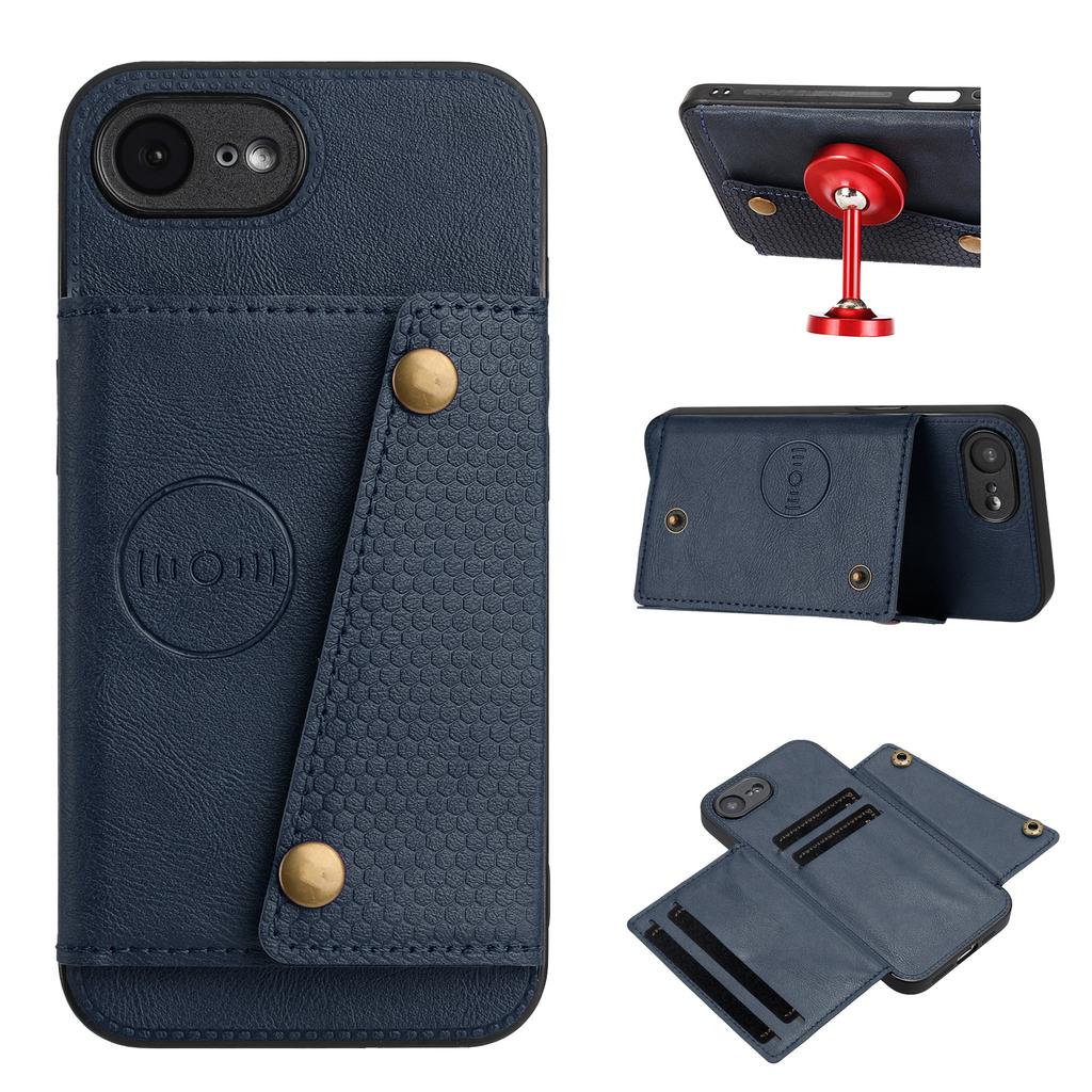 For iPhone 16e Case with Card Slots Kickstand Leather+TPU Phone Cover