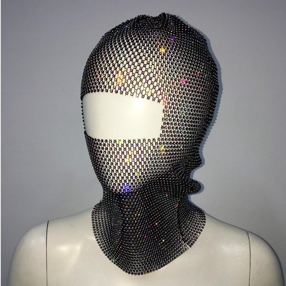 Elegant Zircon Rhinestone Mesh Veil Elastic Mesh Rhinestone Head Mask Y2K Headwrap Balaclava Hat Party