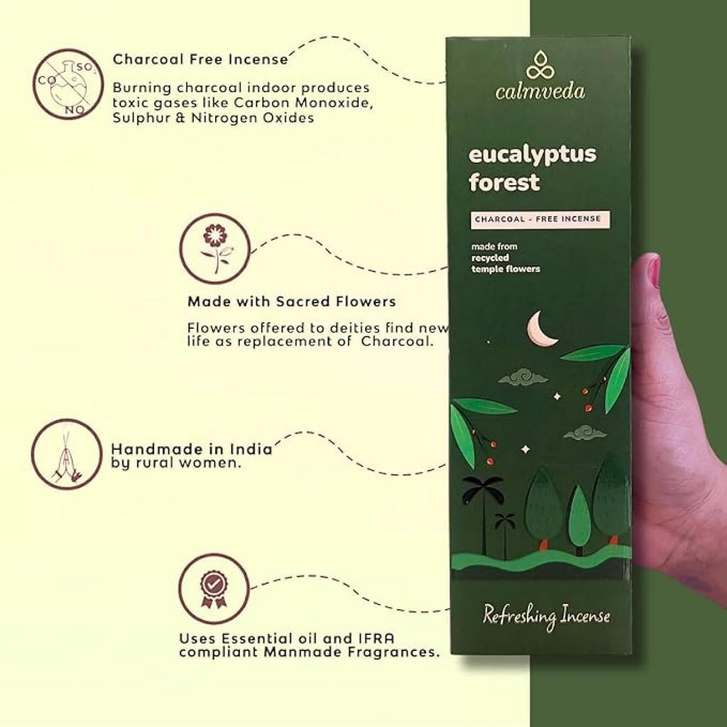 Calmveda Forest Eucalyptus Incense Sticks - 80 Charcoal Free Incense Sticks