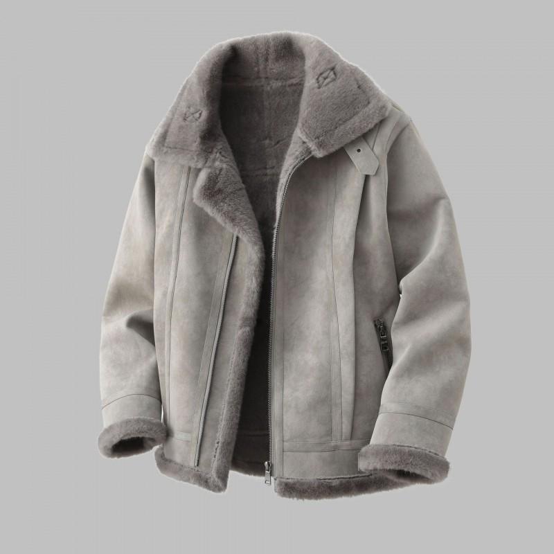 Herren Faux Fur Kragenlose Kapuzenjacke Winter Warm Oberbekleidung Lässig Streetwear Verdickt Leichter Mantel