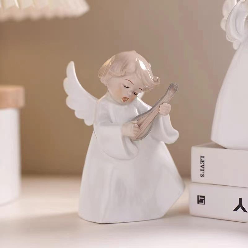 Nowa Europejska Aniołek Ceramiczna Lalka Figurka Muzyczna Stojak Ekspozycyjny do Przechowywania Pokój Salon Stół Ozdoby Domowe Dekoracja Ślubna Prezent