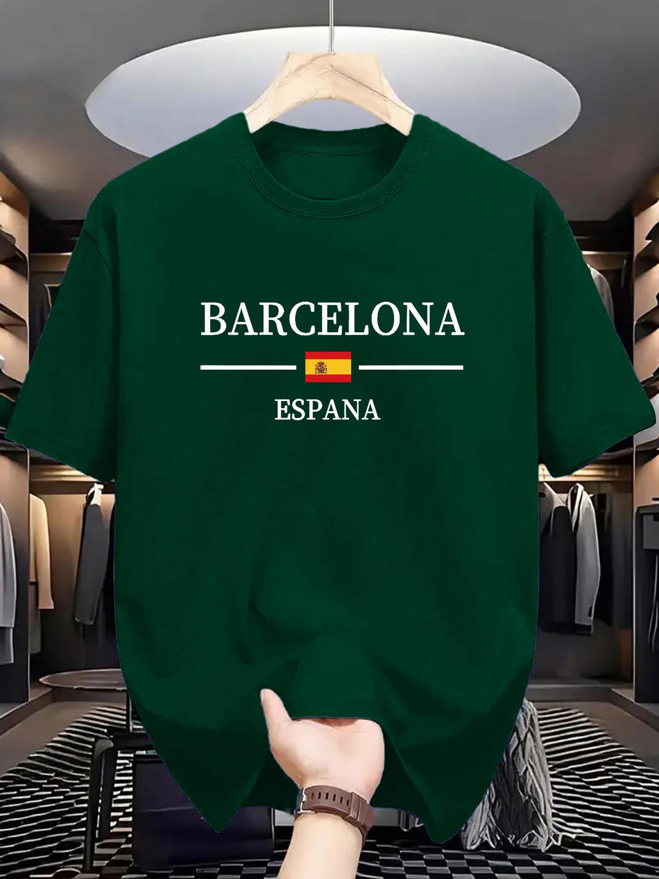 

Summer men s 100% pure cotton casual sports loose Barcelona Spanish letter printed comfortable round neck short sleeved T-shirt 5XL різнокольоровий