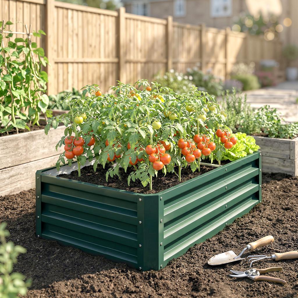 Raised Beds for Garden, Galvanized Outdoor Planters, for Herbs and Vegetables, Use for Patio, Backyard, Balcony, Green