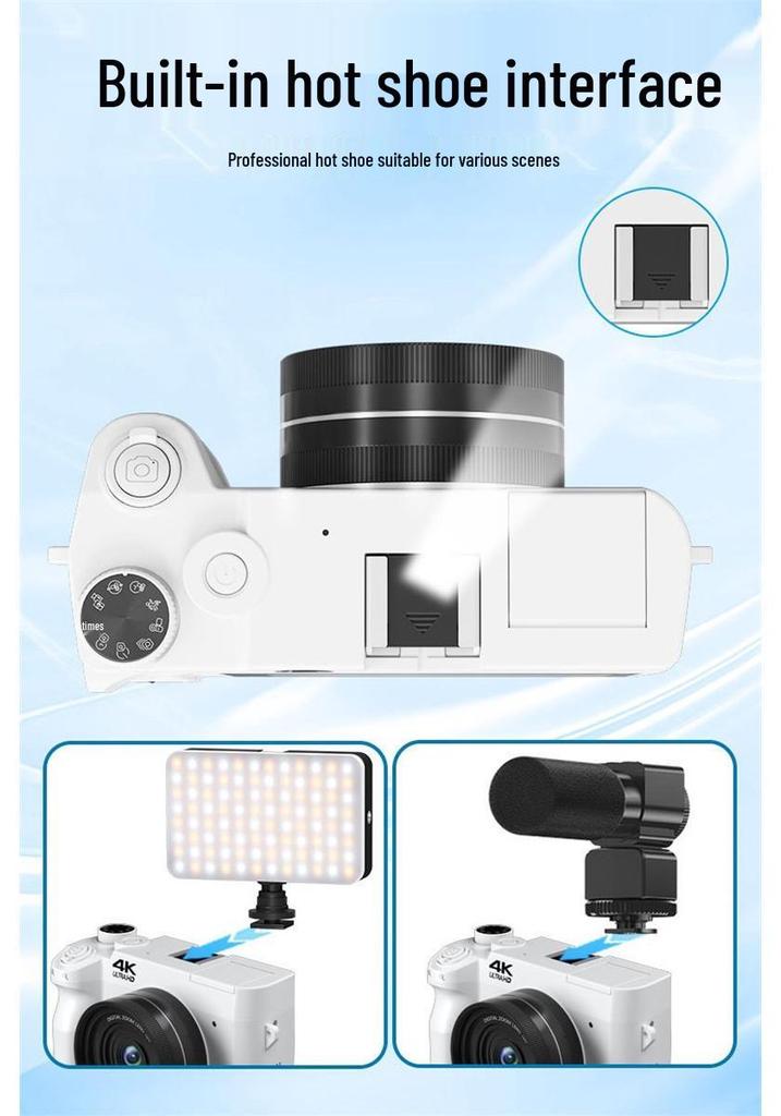 WD07 Mirrorless Digital Camera, 8MP, HD 5K, Dual Front and Rear Cameras, Beauty Self-timer.
