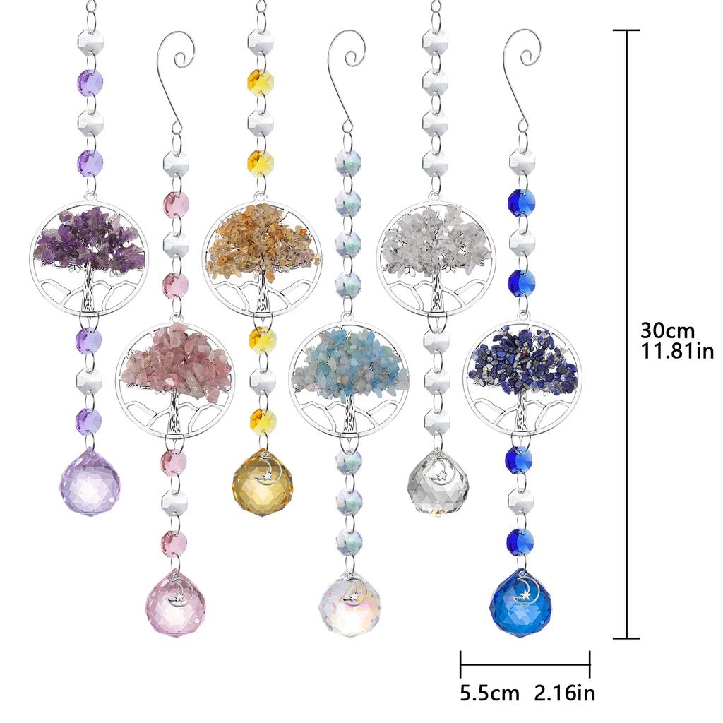 Tree of Life Crystal Suncatcher Hanging Catcher Pendants Wind Chimes Rainbow Prism Window Drop Bell Christmas Tree Home Decor