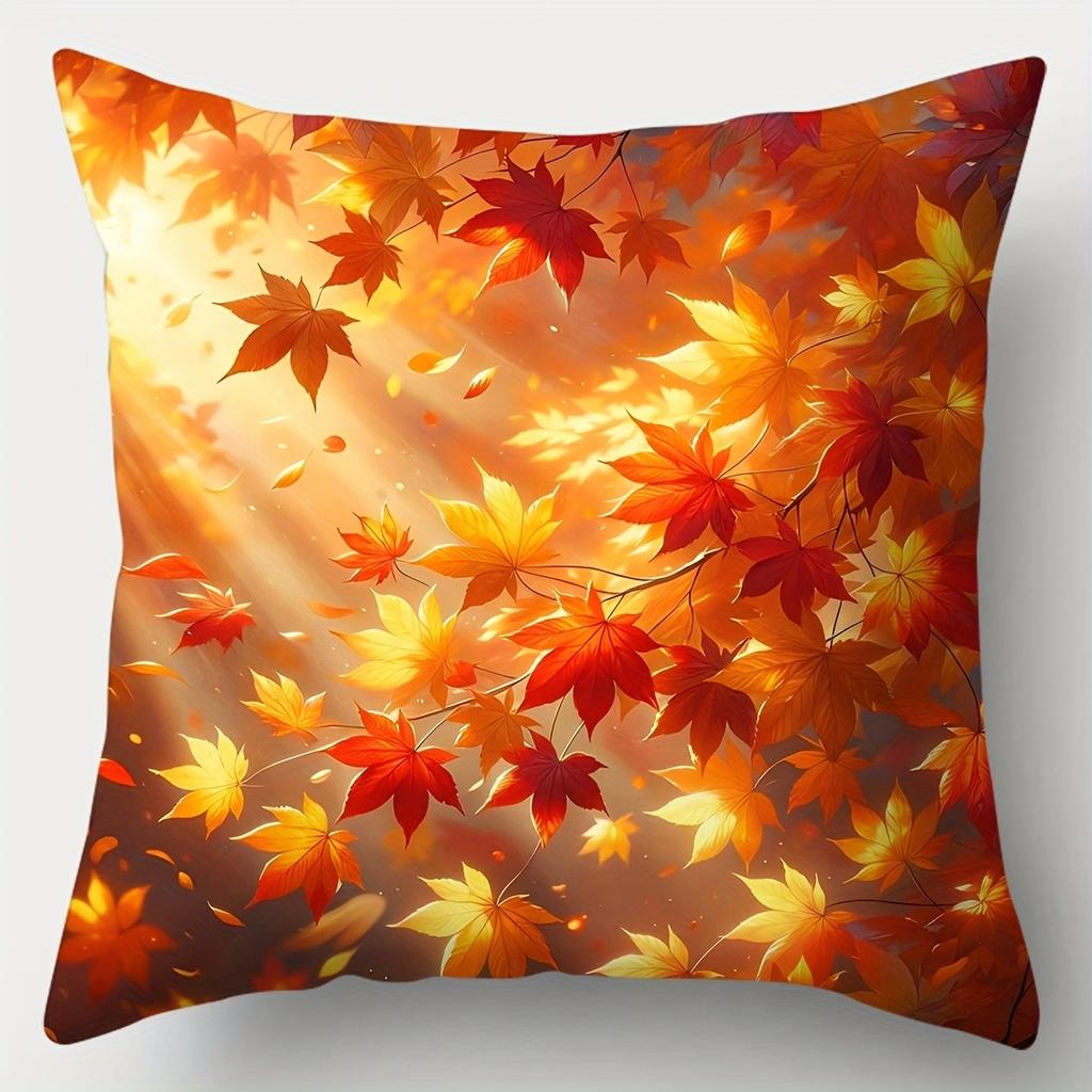 Home Decor Autumn Leaves & Basket Decorative Pillow Covers Pattern Cushion Cover Suitable For Sofa Bedroom Car Pillow Cover