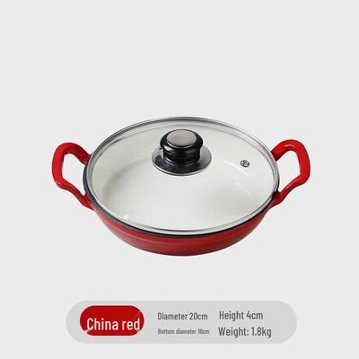 Wutuo 20cm Rote Gusseisen-Emaille-Pfanne mit Deckel