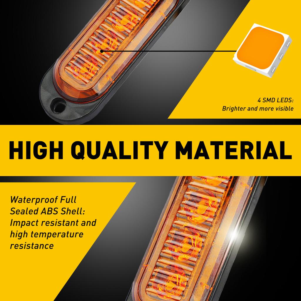 4-LED Marker Side Lights Amber Clearance Light Truck Trailer RV Waterproof 4pcs