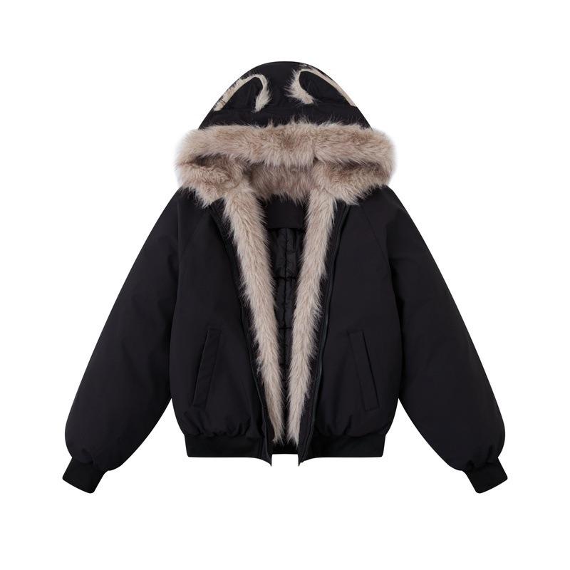 Winter New Two-sided Hooded Cute Short Splicing Casual Fashion Trend Loose Cotton Coat Women