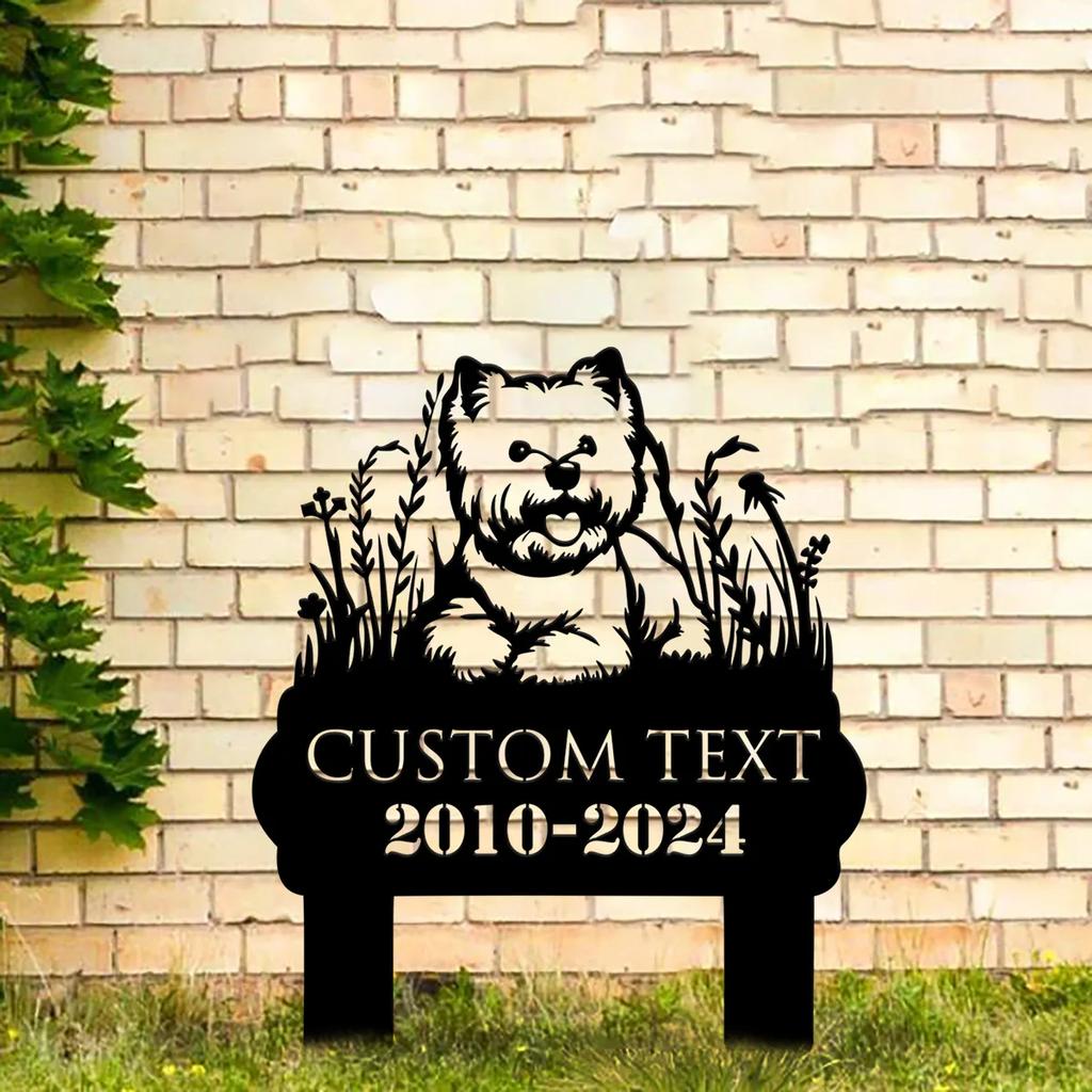 Individueller Westie Hund Gedenk-Gartenpfahl, Metall Haustier Grabstein, Outdoor Hund Hofkunst