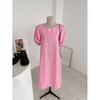 Honey J Clat Pleated Puff Sleeve Long Dress  3 Colors 
