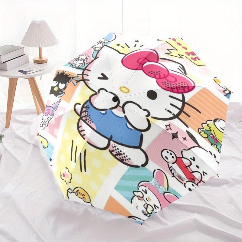 Hello Kitty and Friends Cartoon Umbrella, Portable 3-Fold Compact Umbrella, Suitable for Camping, Hiking and Travel, Ideal Easter Birthday Gift for Fa
