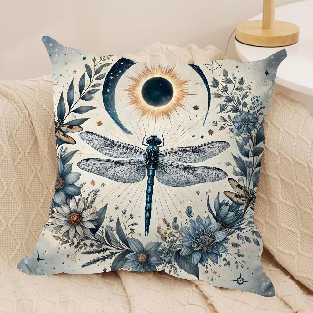 Dragonfly Lotus Cushion Cover Soft Plush Fabric DoubleSided Printed Cushion Covers for All Seasons Modern HomeDecor Gift