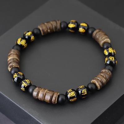 Blue Turquoise Tiger Eye Stone Vintage Coconut Shell Wooden Bead Bracelet Men Handmade Exquisite Beaded Strings Buddha Beads