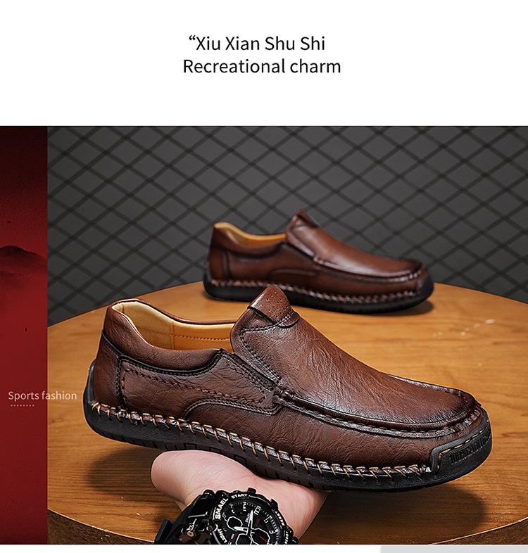 Plus Size Men's Casual Spring Leather Low-Top Shoes, Trendy Hand-Stitched and Breathable, Sizes 47-48