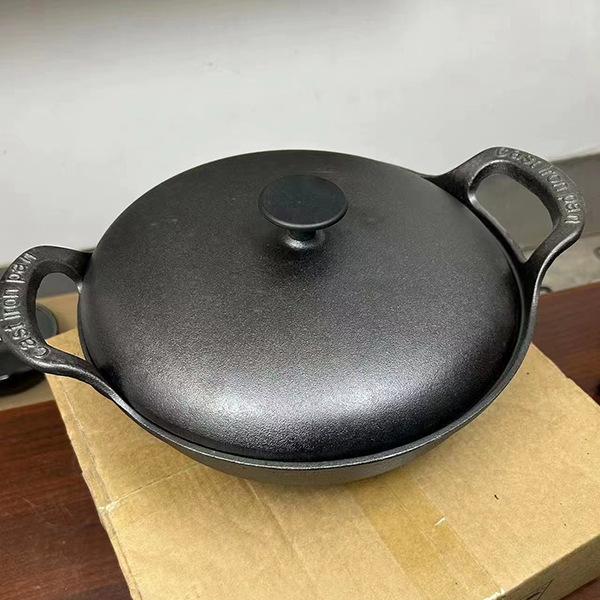 Cast Iron Multi-Function Stew & Frying Pot, Non-Stick, Double Ear Design